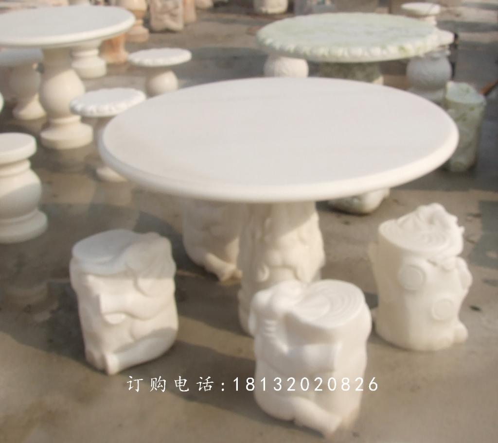 漢白玉圓桌石雕，漢白玉象凳石雕 (1)