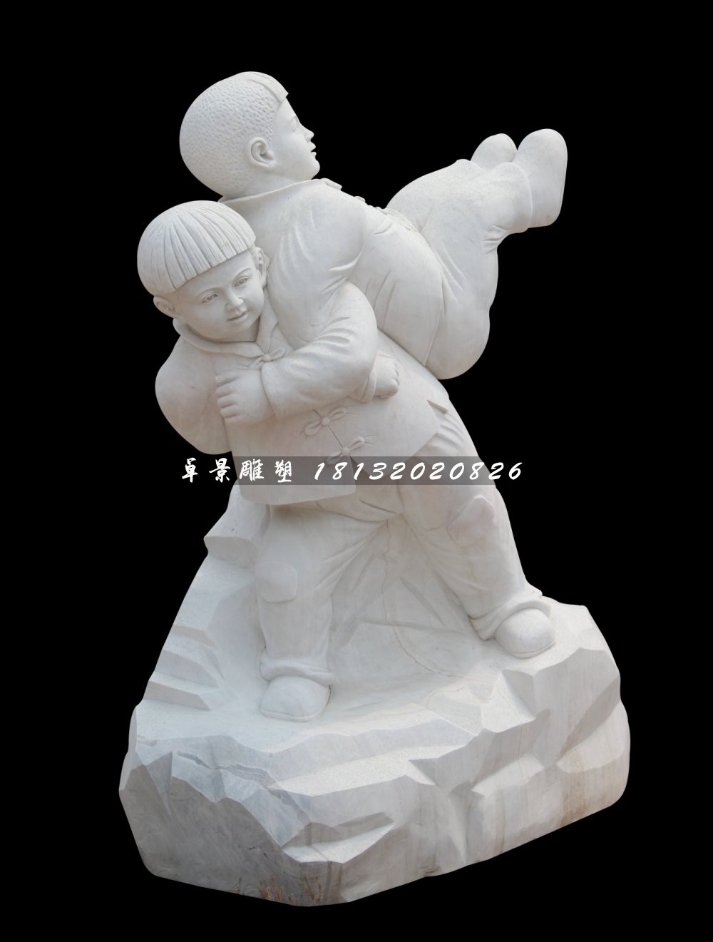 漢白玉小孩游戲石雕，公園小品石雕 (6)