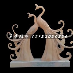 孔雀石雕，晚霞紅孔雀雕塑