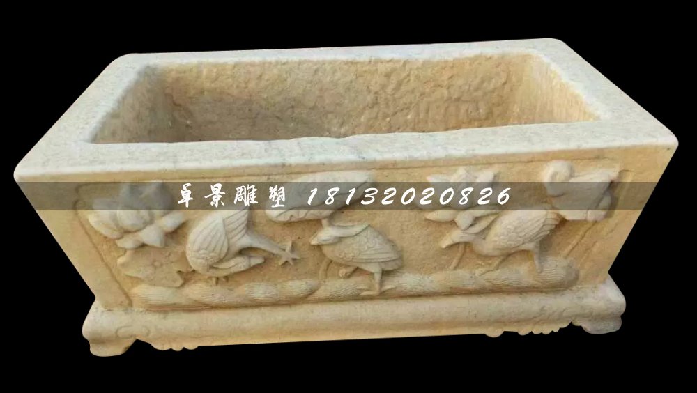 石雕水盆，方形水槽石雕