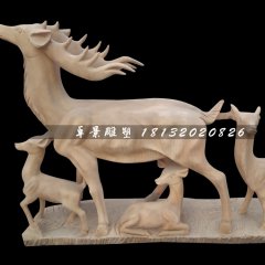 晚霞紅小鹿石雕，母子鹿石雕
