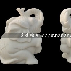 小象石雕，漢白玉象鼻向后小象石雕