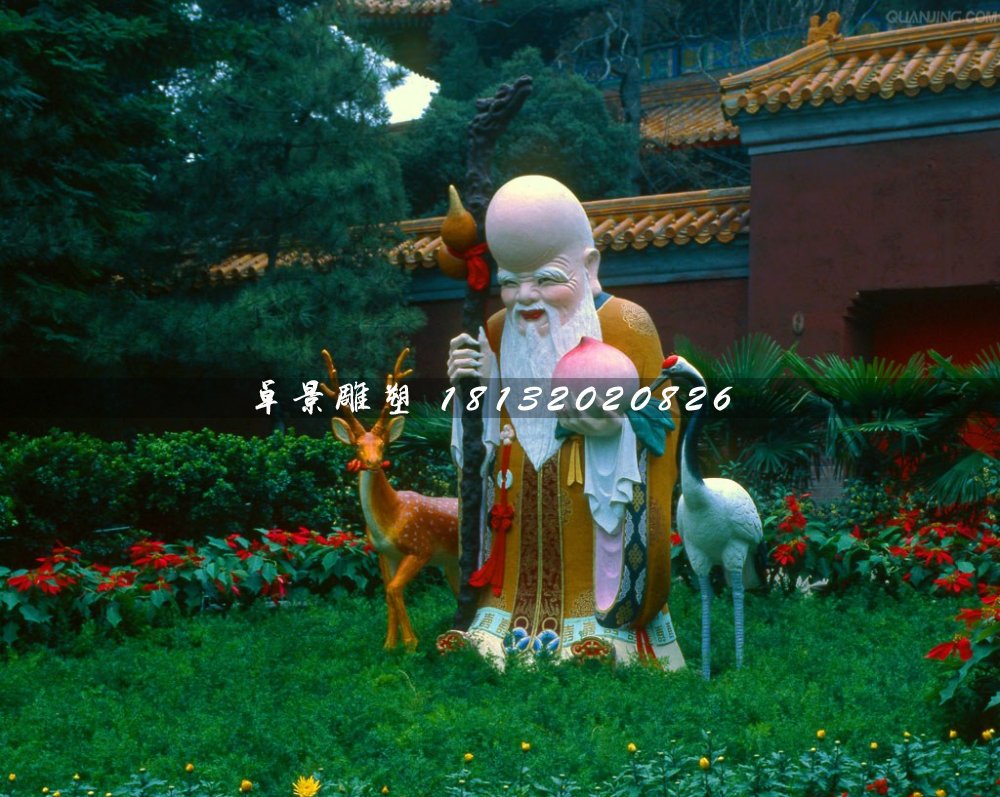 老壽星雕塑，玻璃鋼彩繪神仙雕塑