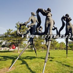 踩高蹺銅雕，公園景觀雕塑