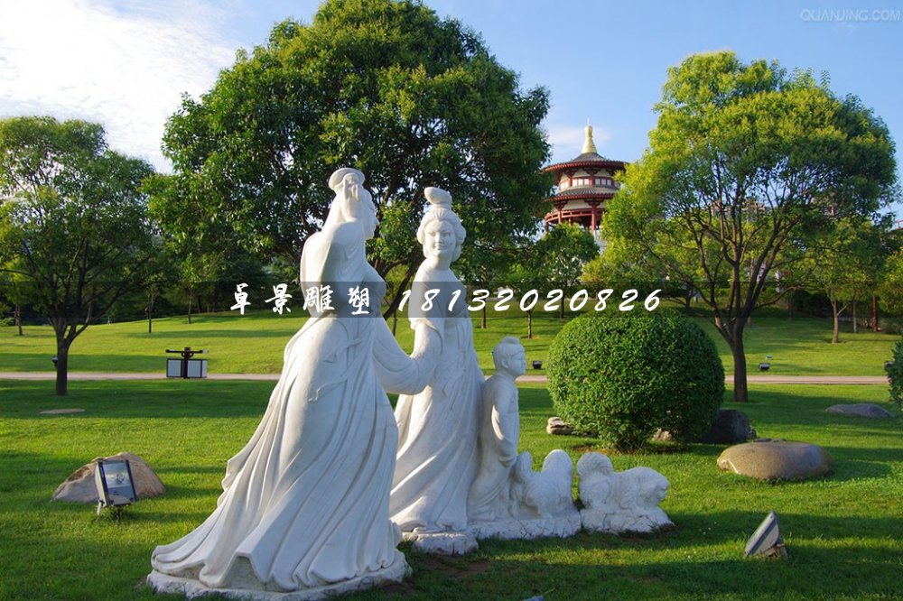 古代美女石雕，公園漢白玉人物雕塑