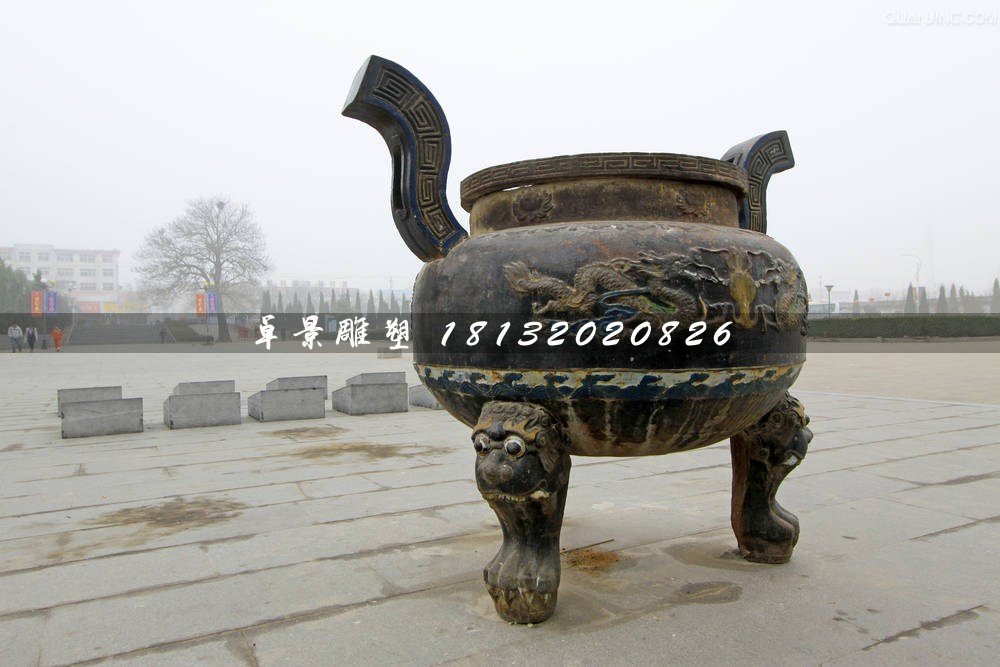 三足香爐銅雕，廣場銅香爐雕塑
