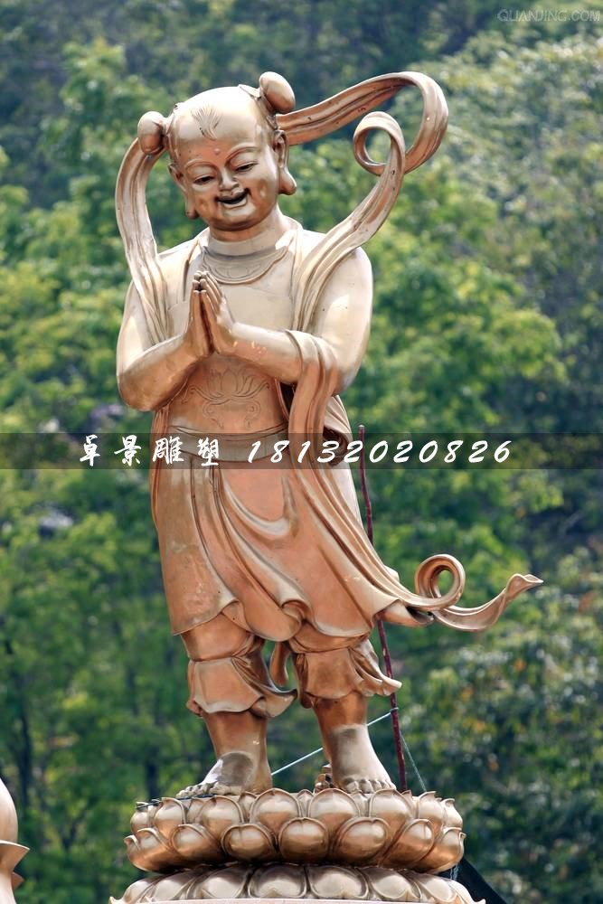 善財(cái)童子銅雕，寺廟善財(cái)童子銅雕