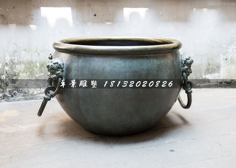 水缸銅雕，仿古銅水缸