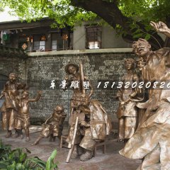 說(shuō)書銅雕，公園情景雕塑