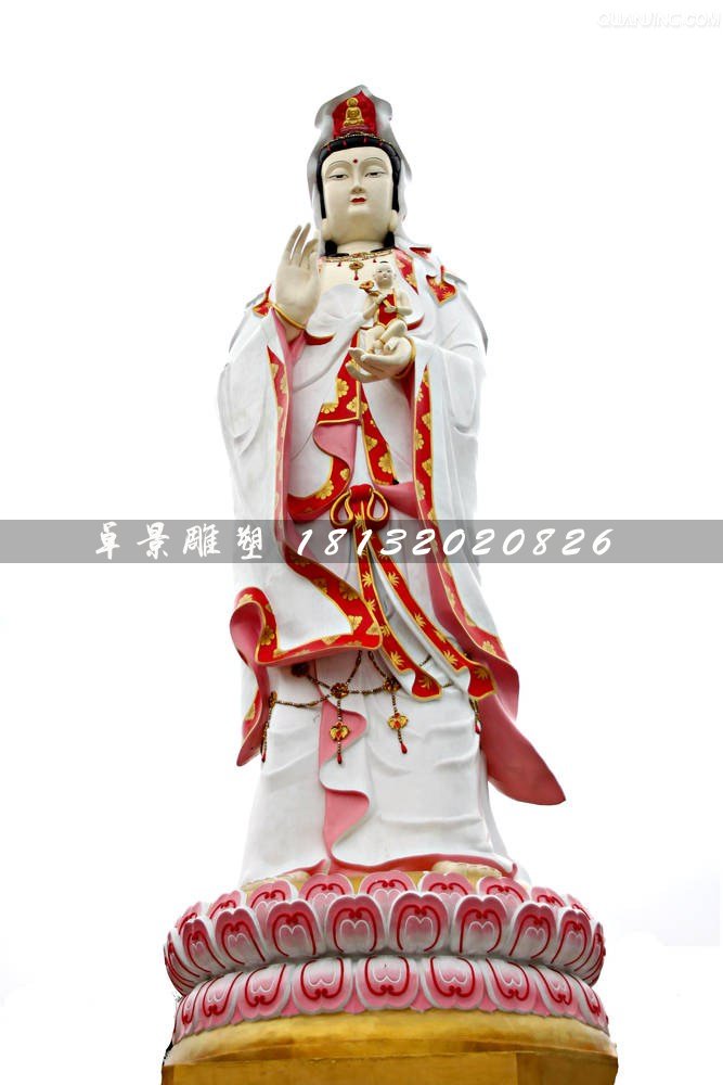 送子觀音雕塑，玻璃鋼彩繪佛像