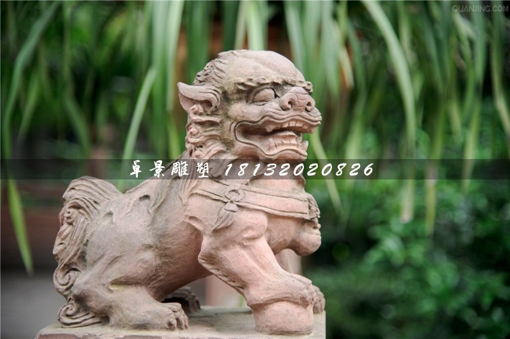 小獅子石雕，晚霞紅動物石雕