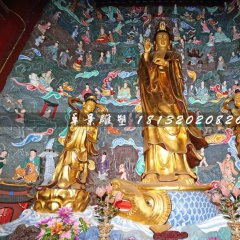 鎏金銅佛像，觀音與善財龍女銅雕