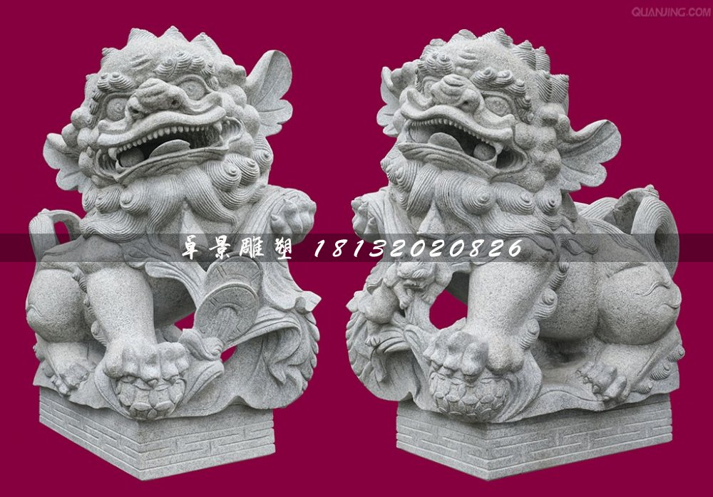 南獅石雕，大理石獻錢獅