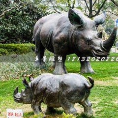 母子犀牛銅雕，公園動(dòng)物銅雕
