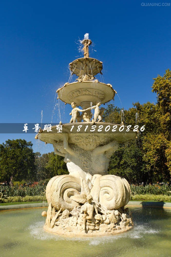 噴泉石雕，公園人物石噴泉