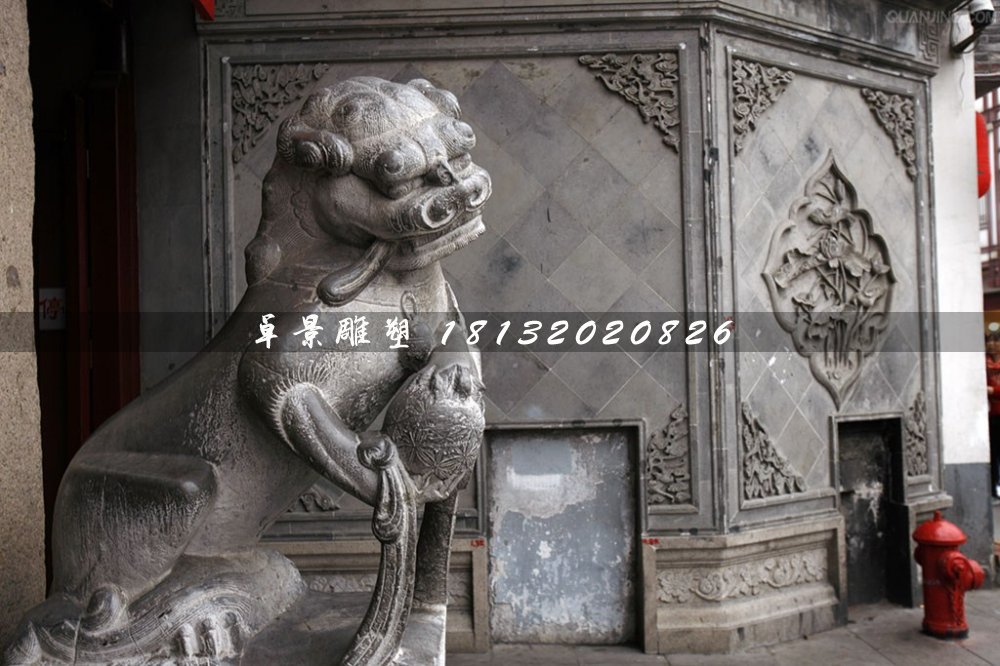 青石獅子雕塑，戲球獅石雕