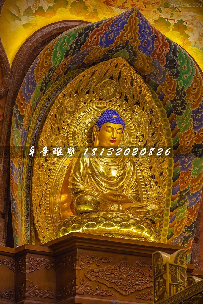釋迦牟尼雕塑，玻璃鋼貼金佛像