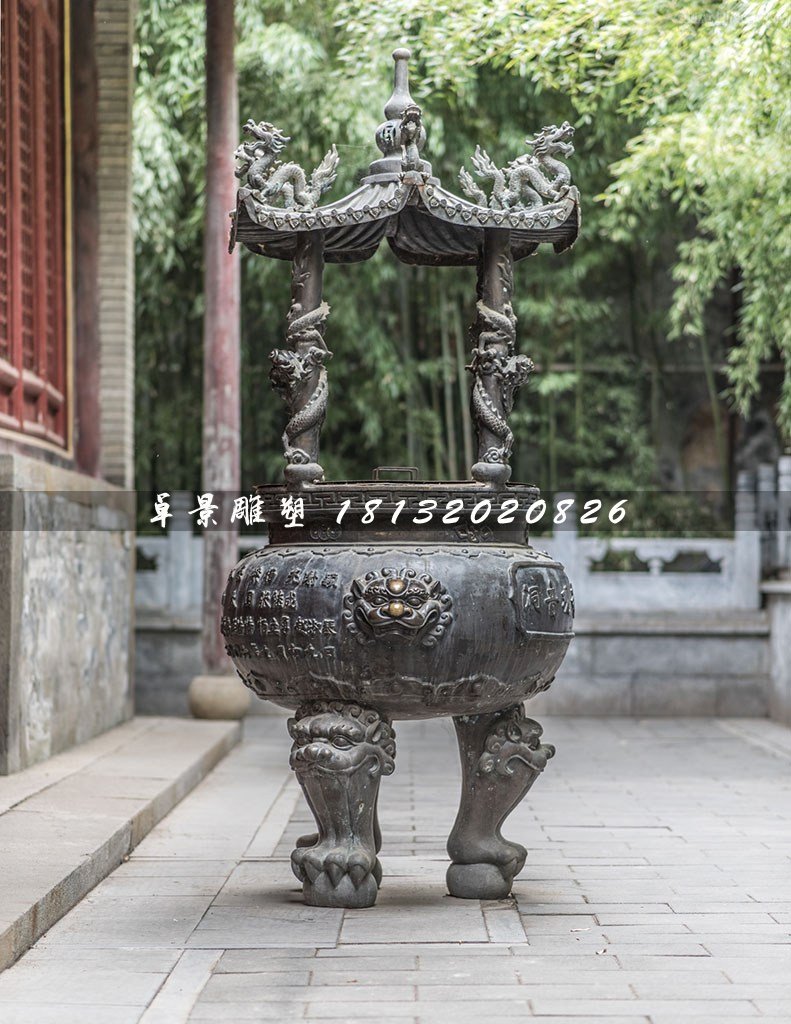 寺廟銅香爐，三足香爐銅雕 (3)