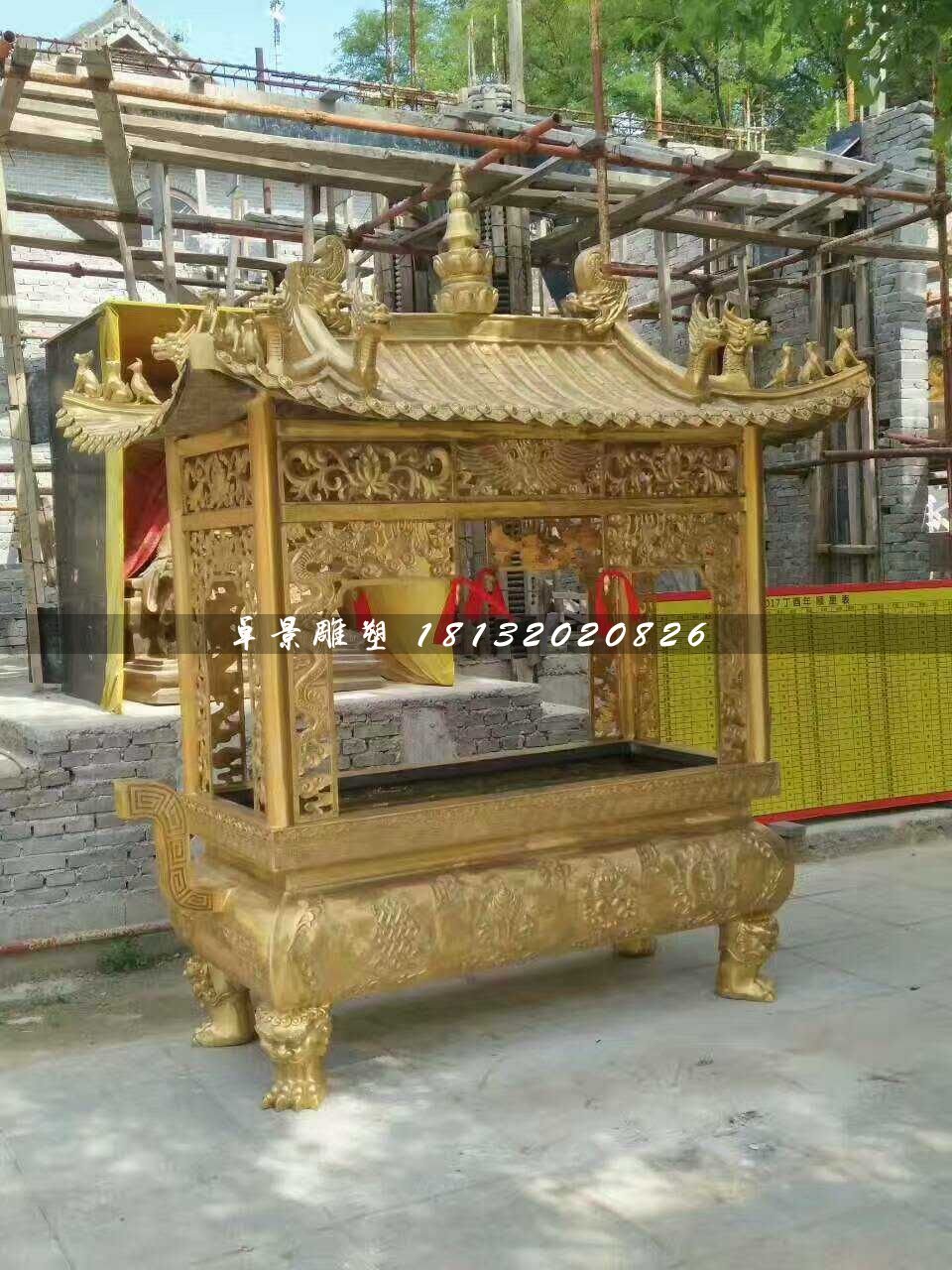 方形香爐銅雕，寺廟銅香爐 (2)