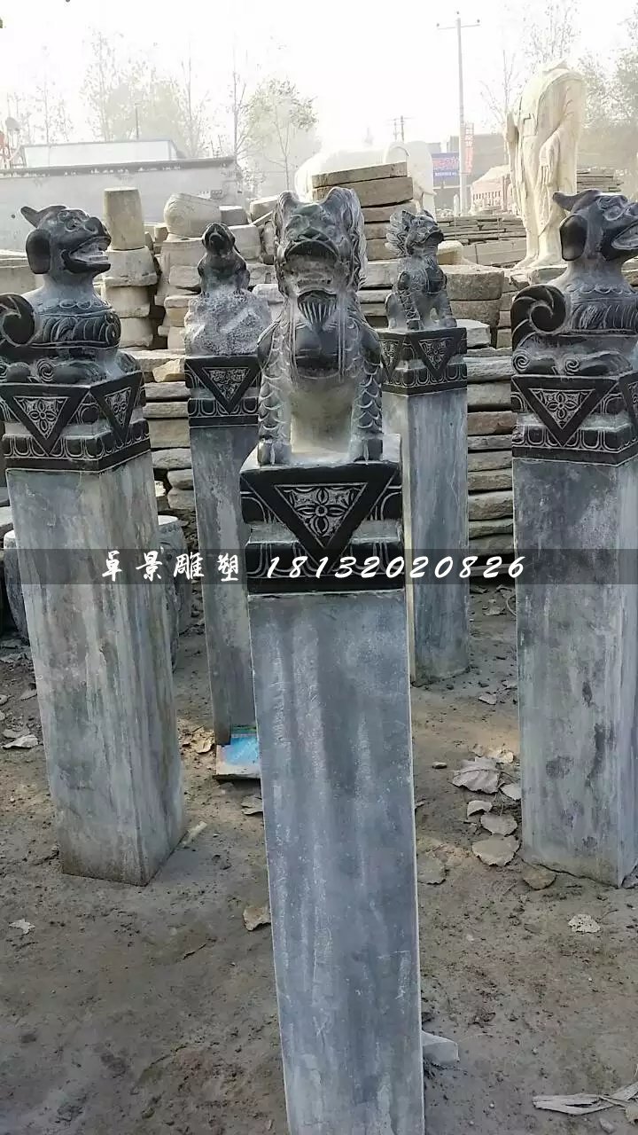 青石拴馬柱，仿古拴馬樁雕塑 (2)