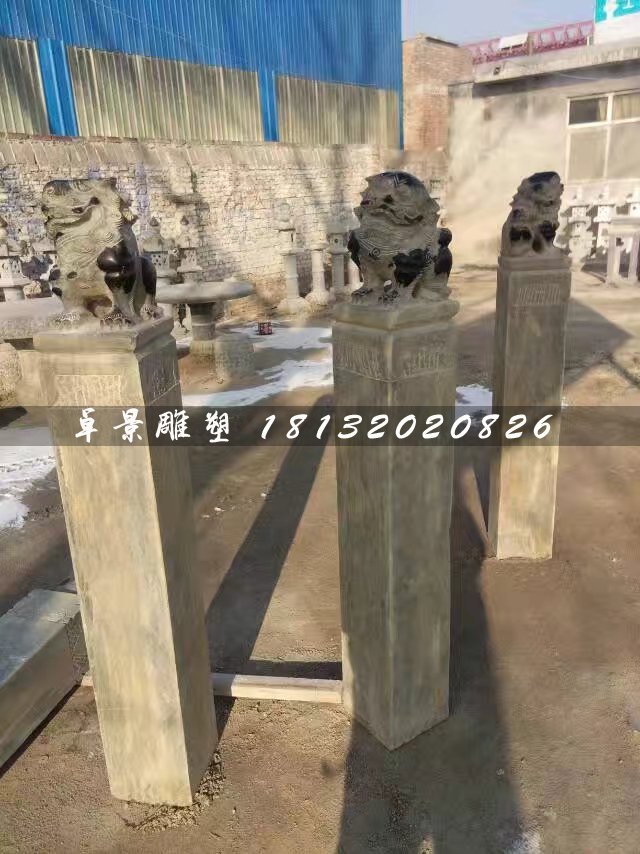 拴馬樁石雕，青石仿古柱子 (6)