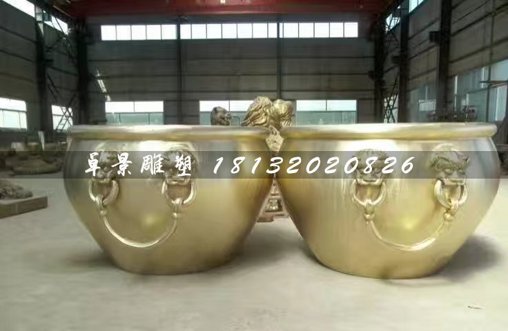 銅水缸雕塑，圓形水缸銅雕