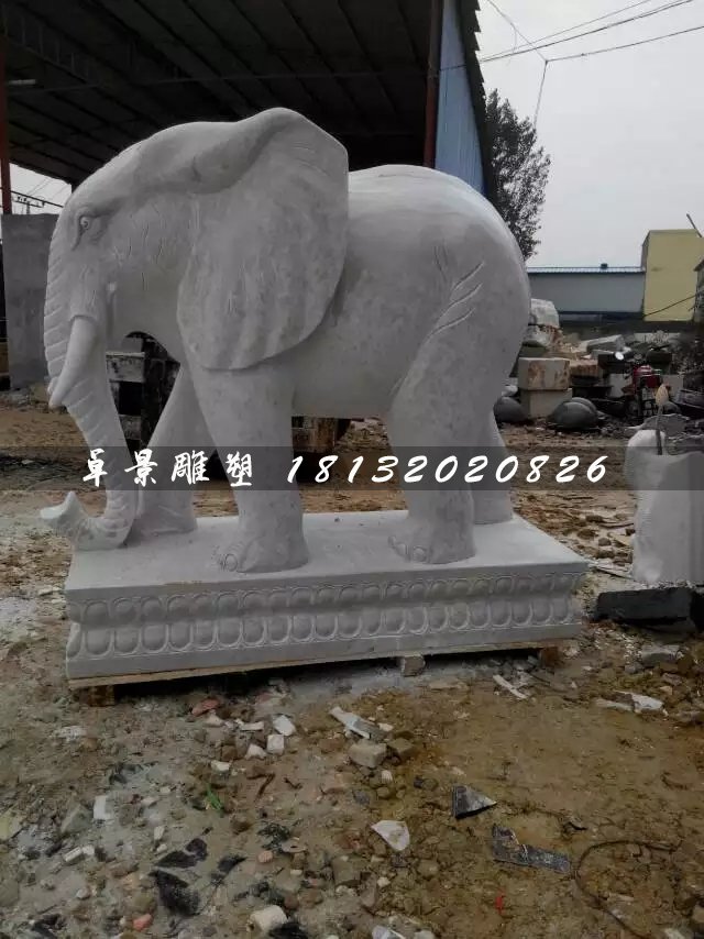 大理石大象雕塑，公園動物石雕 (2)