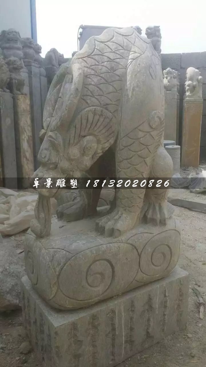 大理石負(fù)屃雕塑，神獸石雕 (1)