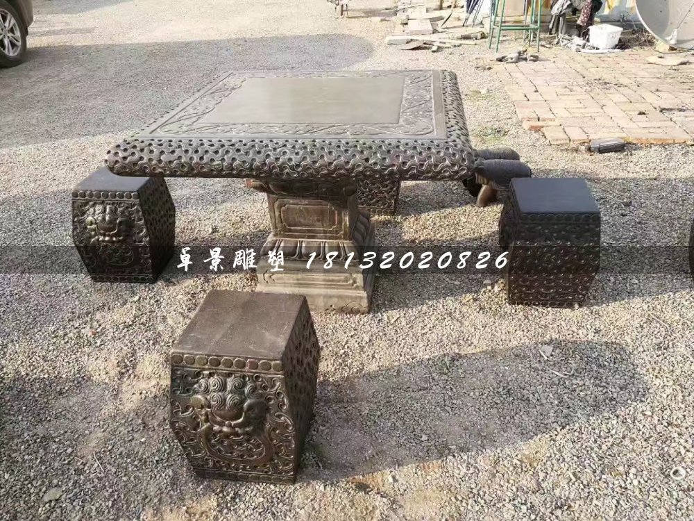 方桌方凳石雕，公園桌椅石雕
