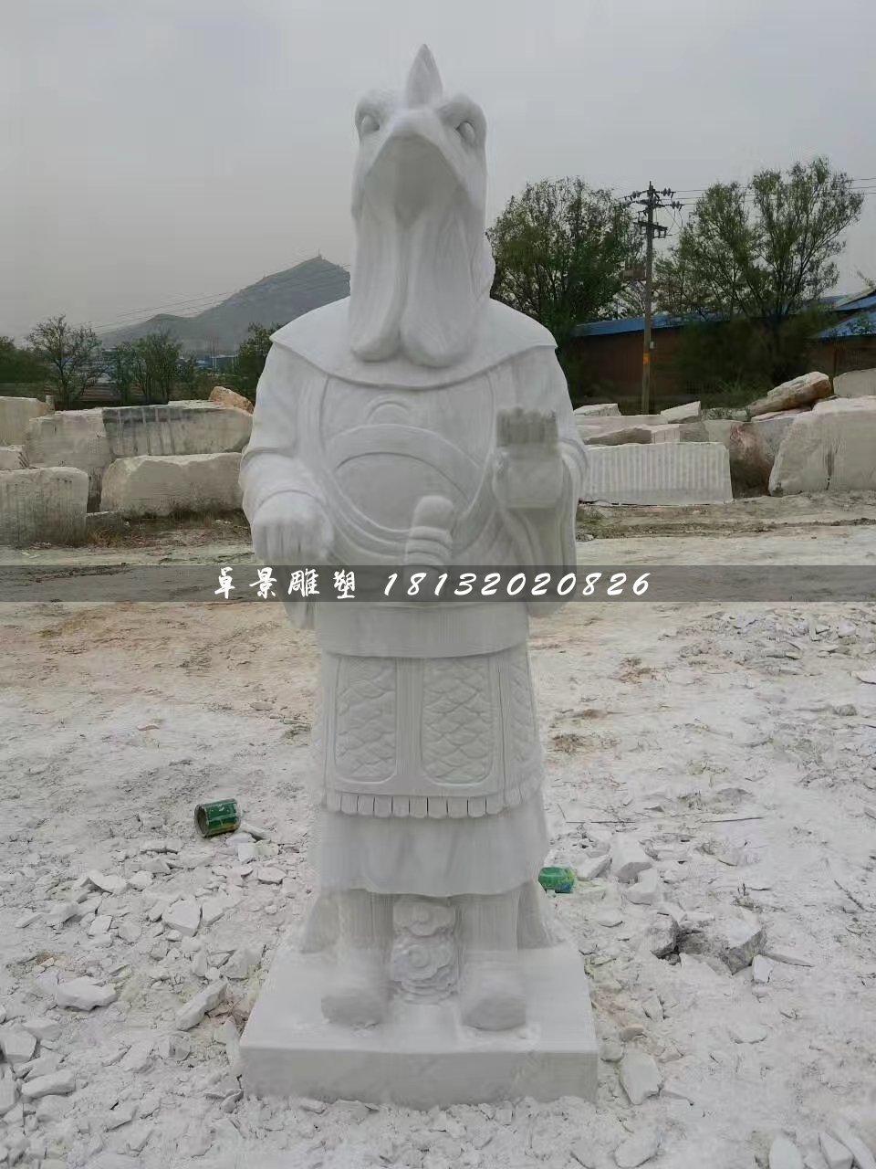 十二生肖石雕，漢白玉獸首人身石雕 (1)