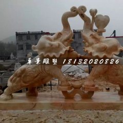 晚霞紅大象石雕，如意象石雕
