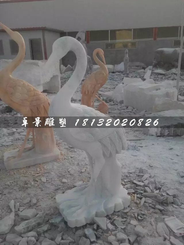 石雕仙鶴，大理石動物雕塑 (3)