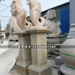 石雕魚，晚霞紅動物雕塑