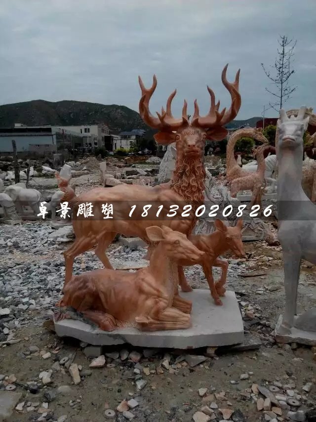 晚霞紅鹿石雕，公園動物石雕 (1)