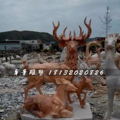 晚霞紅鹿石雕，公園動物石雕
