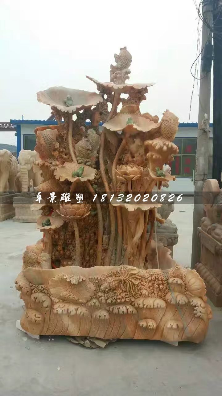 荷花流水池，晚霞紅景觀石雕