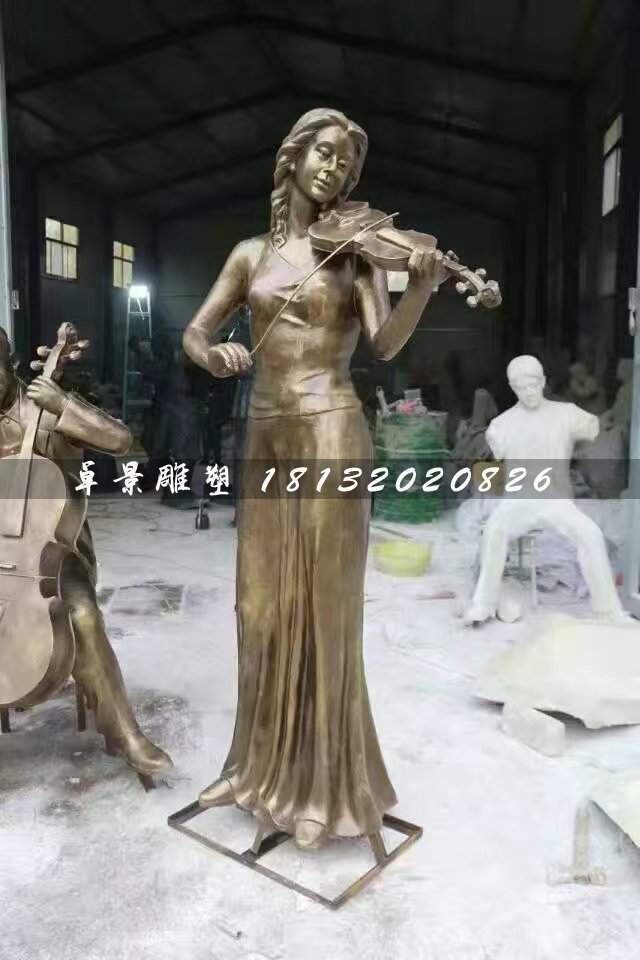 拉小提琴雕塑，玻璃鋼人物雕塑