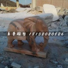 大象石雕，晚霞紅小象雕塑