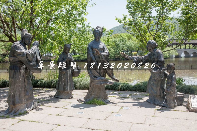 賣蓮藕銅雕，古代人物銅雕