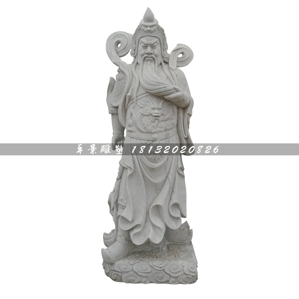 關(guān)公石雕，大理石捋胡子關(guān)公 (2)