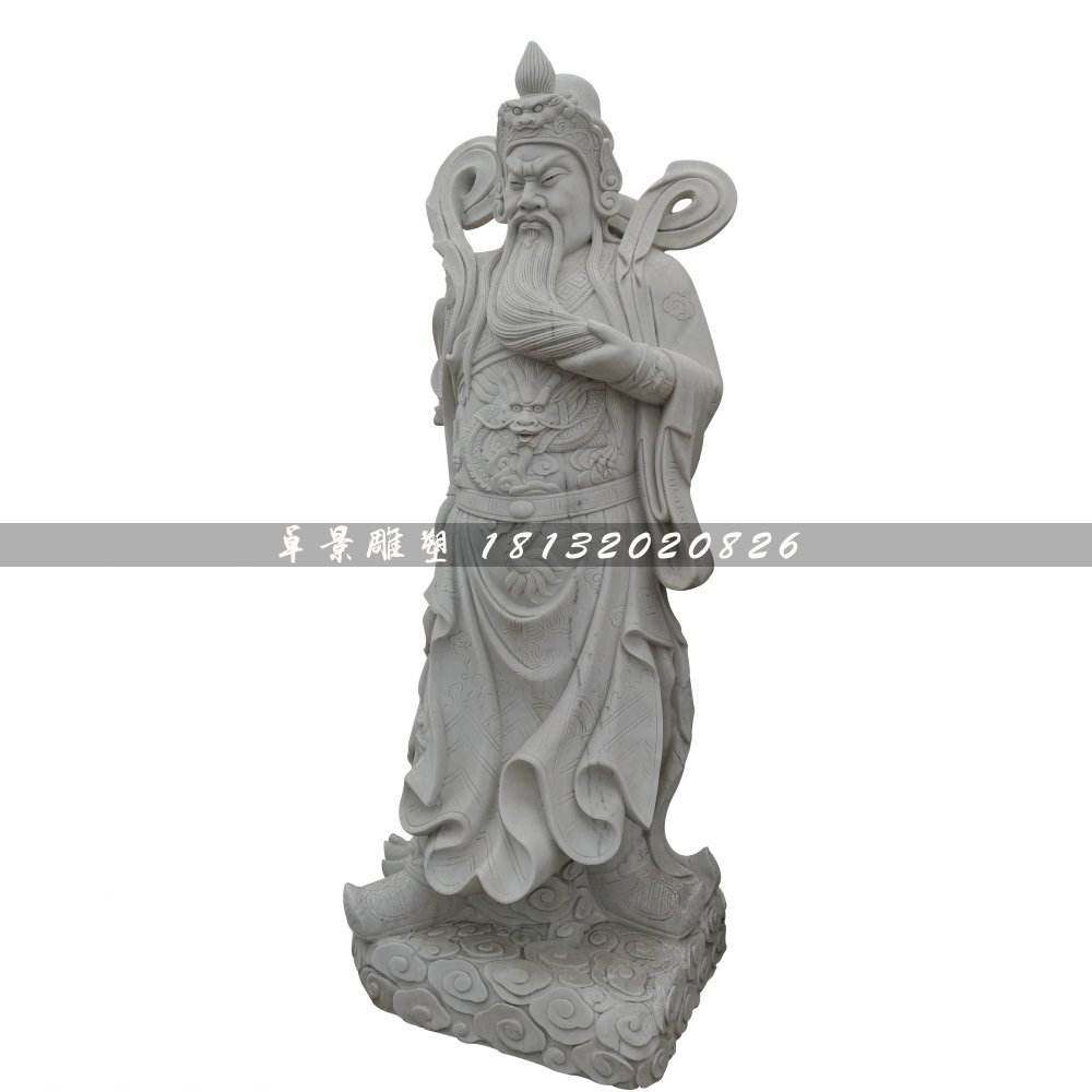 關(guān)公石雕，大理石捋胡子關(guān)公 (1)