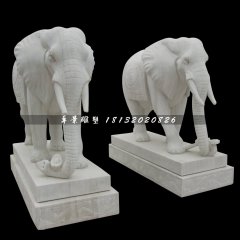 漢白玉大象石雕，動(dòng)物石雕