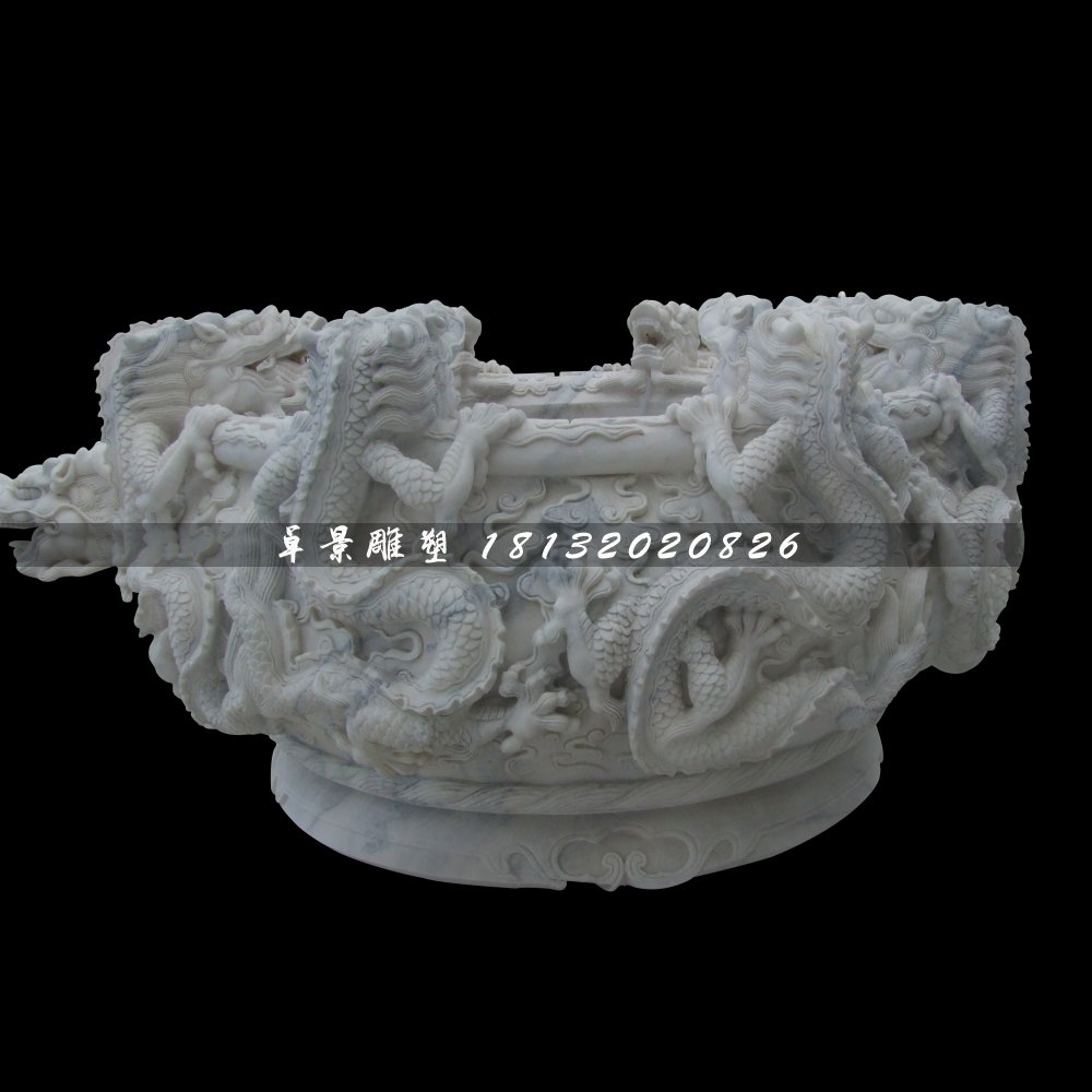 龍浮雕水缸，仿古石水缸 (1)