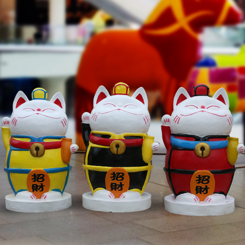 玻璃鋼招財貓雕塑，卡通擺件雕塑