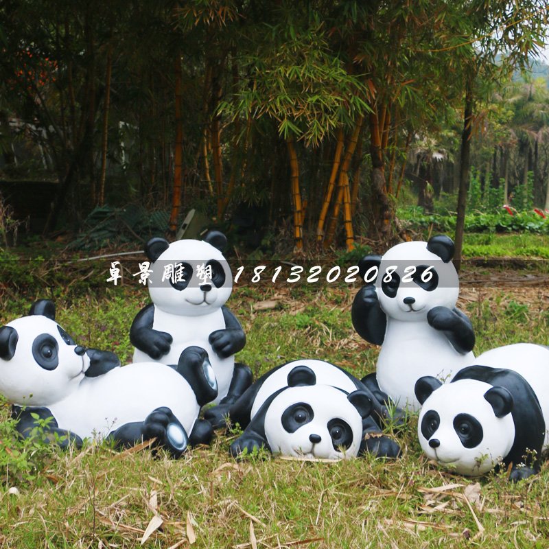 公園大熊貓雕塑，玻璃鋼動(dòng)物雕塑 (1)