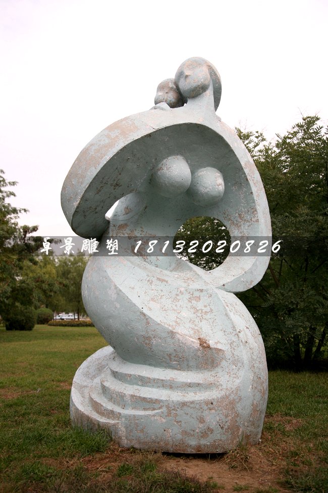 公園抽象人物石雕，母子情深石雕