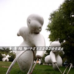 推鐵圈石雕，公園小品石雕