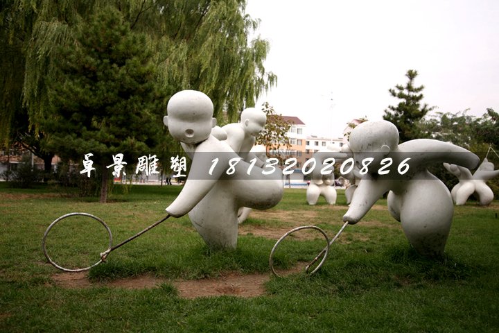 推鐵圈石雕，公園小品石雕 (2)
