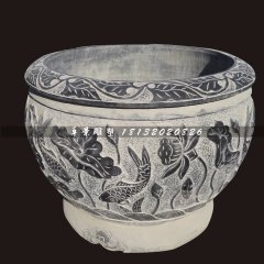 青石荷花魚水缸，仿古石魚缸
