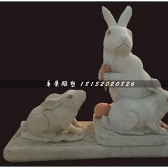 小白兔吃胡蘿卜石雕，公園動物石雕